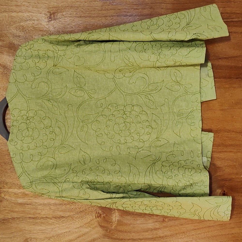 Kim Rogers Signature Open Front Jacket Lime Green Embroidered Linen Blend 10 - Picture 6 of 9